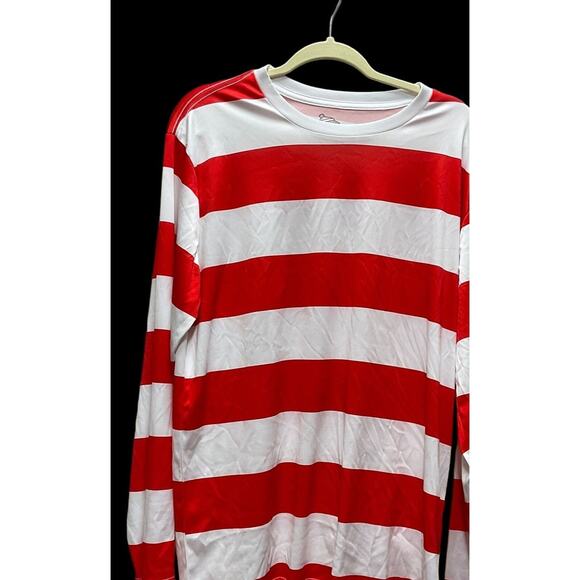 WHERE'S WALDO Red White Striped Shirt Mens XL Polyester - Picture 4 of 7